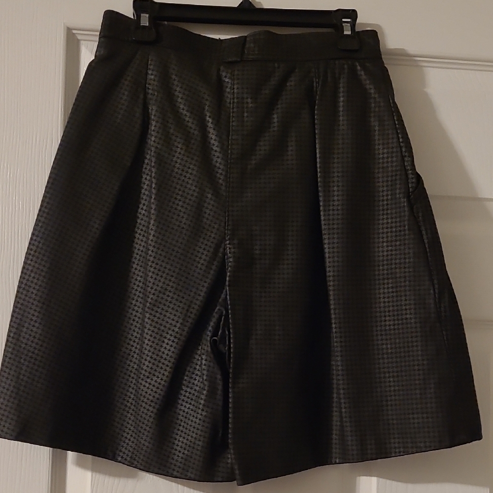 NWOT Black And Gray Houndstooth Real Leathet Shorts Made In The USA - Picture 3 of 6